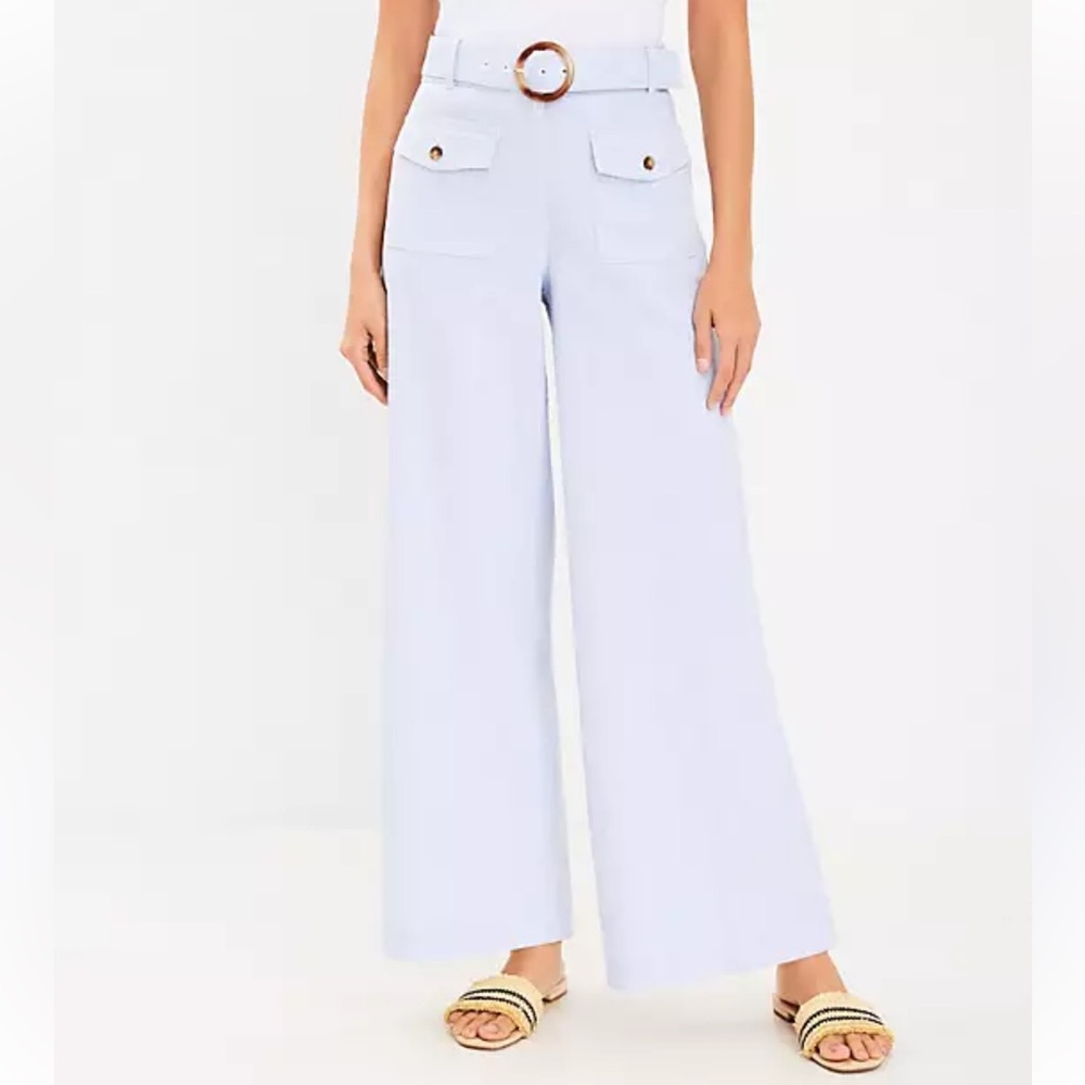 Loft blue & white Tall Belted Pants in Stripe 4 petite